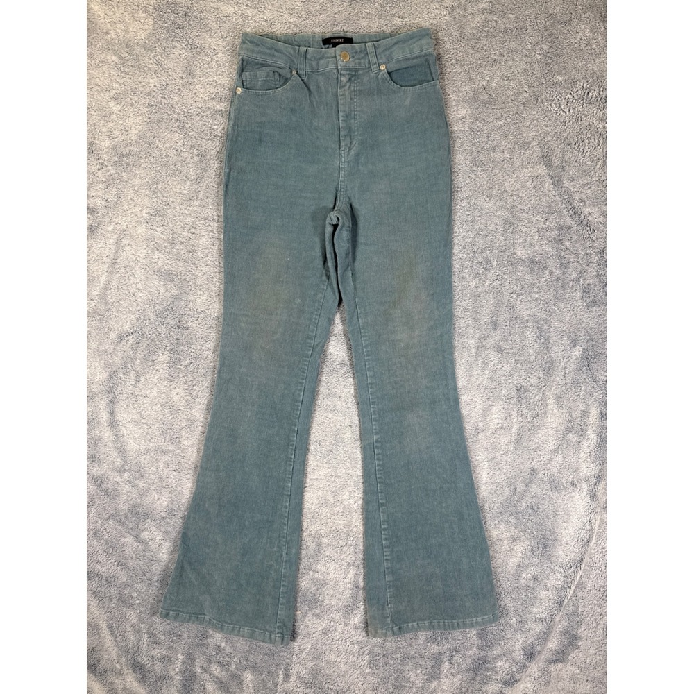 Forever 21 Womens High Waisted Flare Corduroy Pants‎ Blue Size S 9336